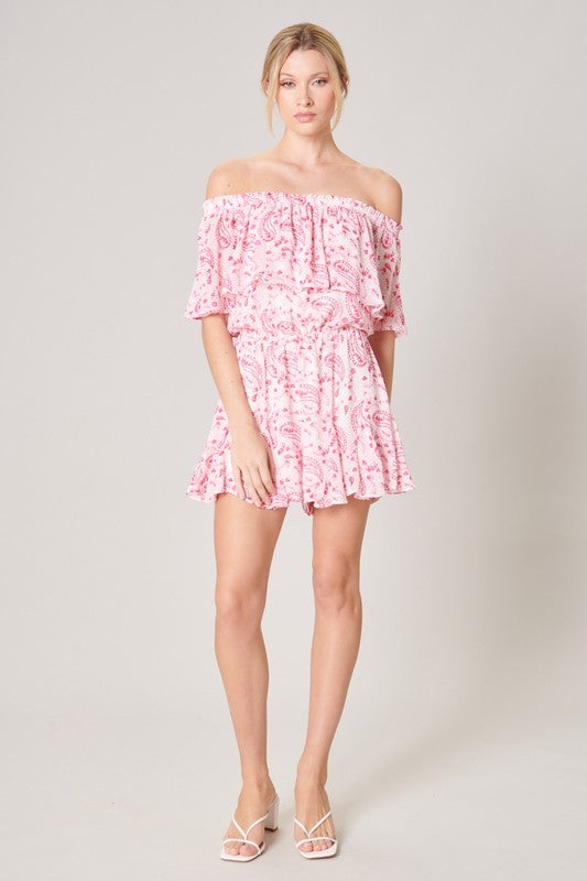 Paisley Off Shoulder Romper Schell Bell Boutique