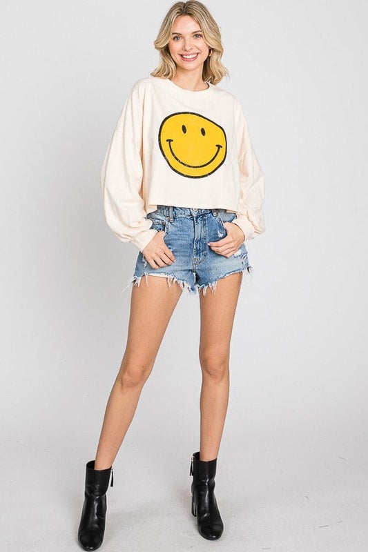 Cream Smiley Face Top Schell Bell Boutique