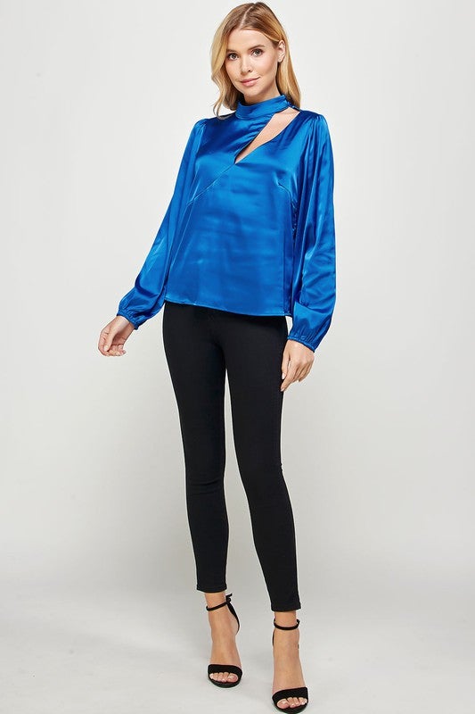 Blue CutOut Satin Blouse Schell Bell Boutique