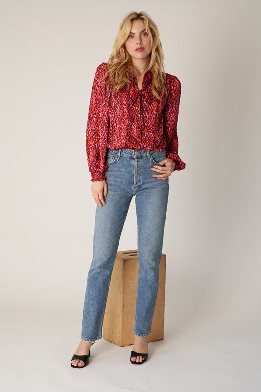Red Diana Neck Bow Blouse Schell Bell Boutique