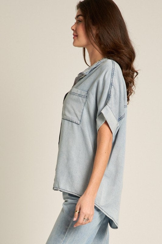 Short Sleeve Denim Button Down Shirt Schell Bell Boutique